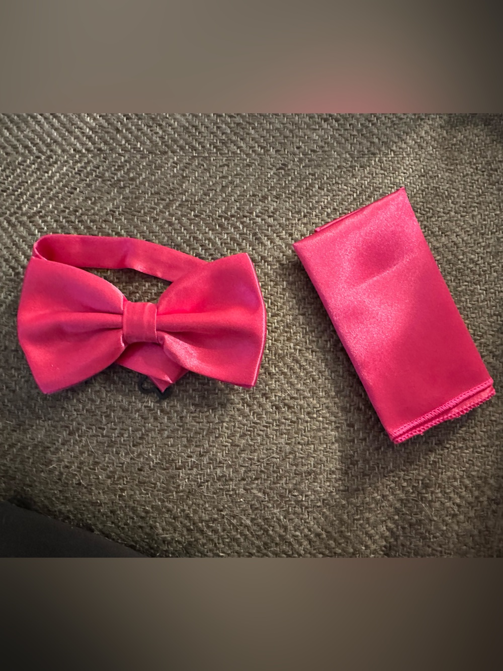 Hot Pink Satin Bow Tie and Pocket Square Set - Classic Accessory